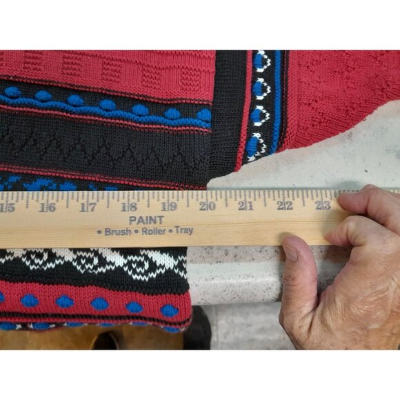 Vtg Womens Grandpa Sweater Sz Small Knit Polo 3D Red Black Blue 90s Fair Isle - Picture 6 of 6